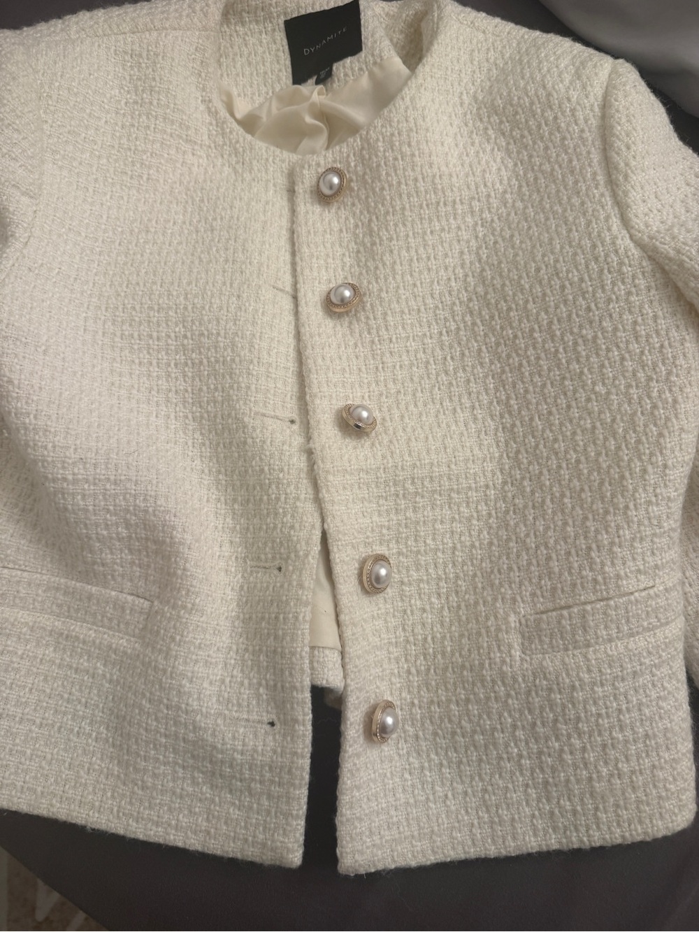 Dynamite Ivory Tweed Jacket with Pearl Buttons
